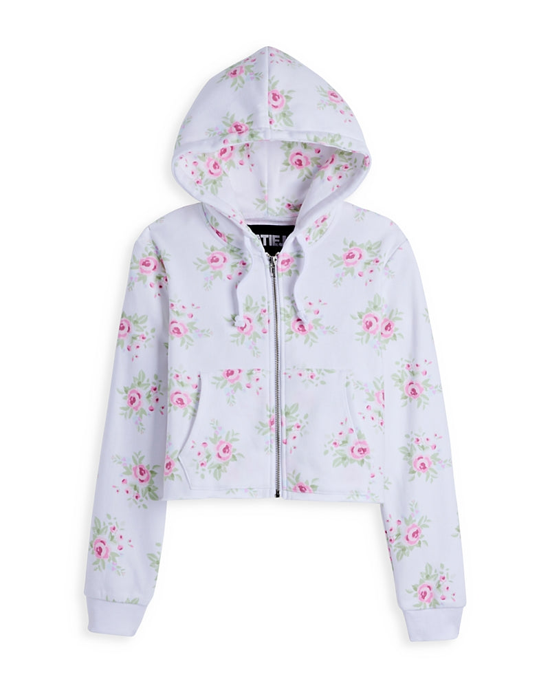 KatieJnyc Girls' Floral Crop Zip Hoodie - Big Kid