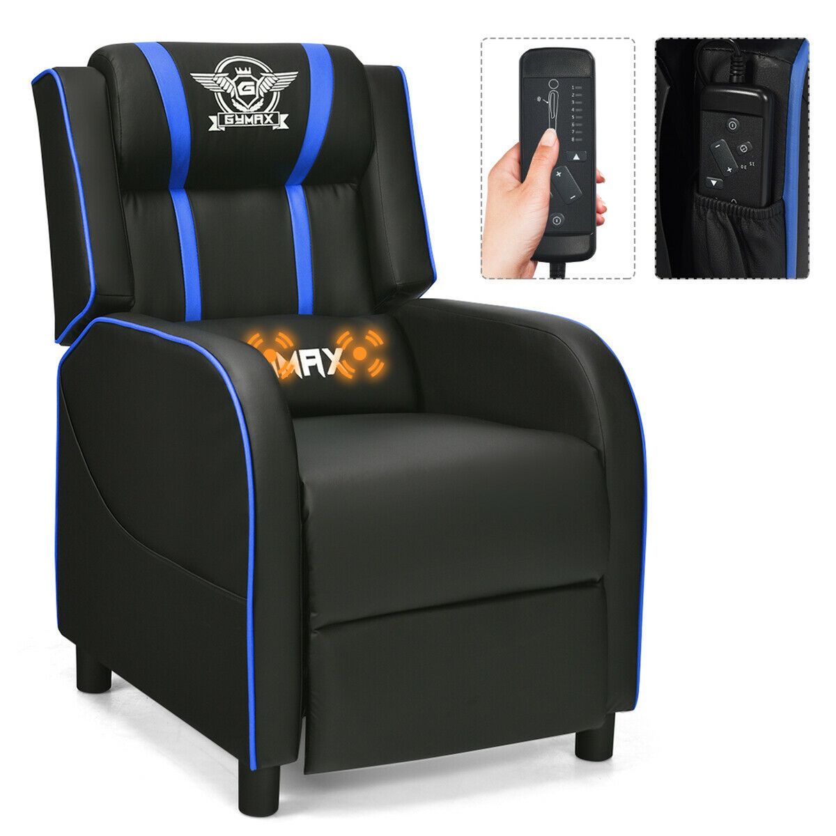 Massage Gaming Recliner PU Leather Chair with Footrest & Remote - Gaming Recliner Chair BL