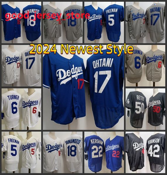 17 Shohei Ohtani 18 Yamamoto 5 Freeman 6 TURNER 22 Kershaw 42 ROBINSON Dodgers Baseball Jerseys Blue White Gray Cream Men Stitched Jersey 20