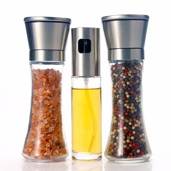 Other Dining Bar Salt and Pepper Grinder with Olive Oil Sprayer Set of 3 for Cooking BBQ Kitchen Baking 230630