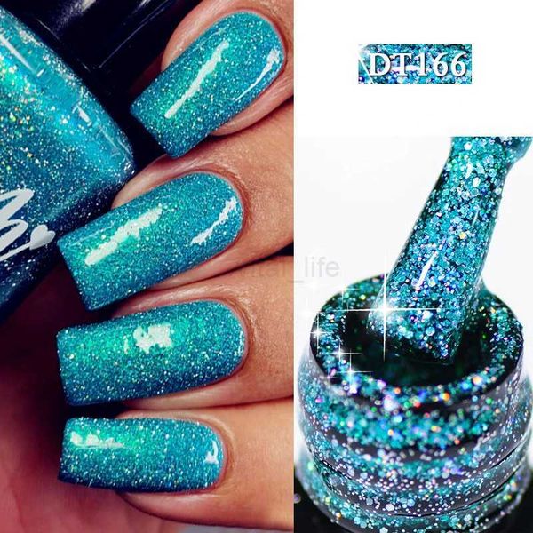 MEET ACROSS 7ml Blue Silver Pink Laser Gel Nail Polish Sparkling Glitter Gel Polish Nail Supplies Semi Permanent Nail Art GelCL240711