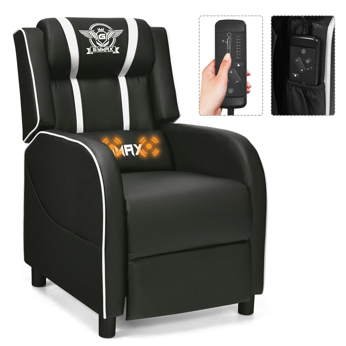 Massage Gaming Recliner PU Leather Chair with Footrest & Remote - Gaming Recliner Chair WH