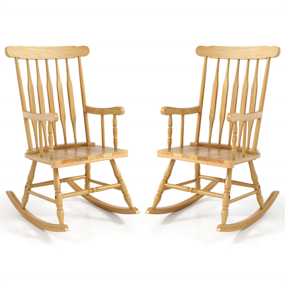 Glossy Finish Wooden Rocking Chairs (Set of 2) - Natural