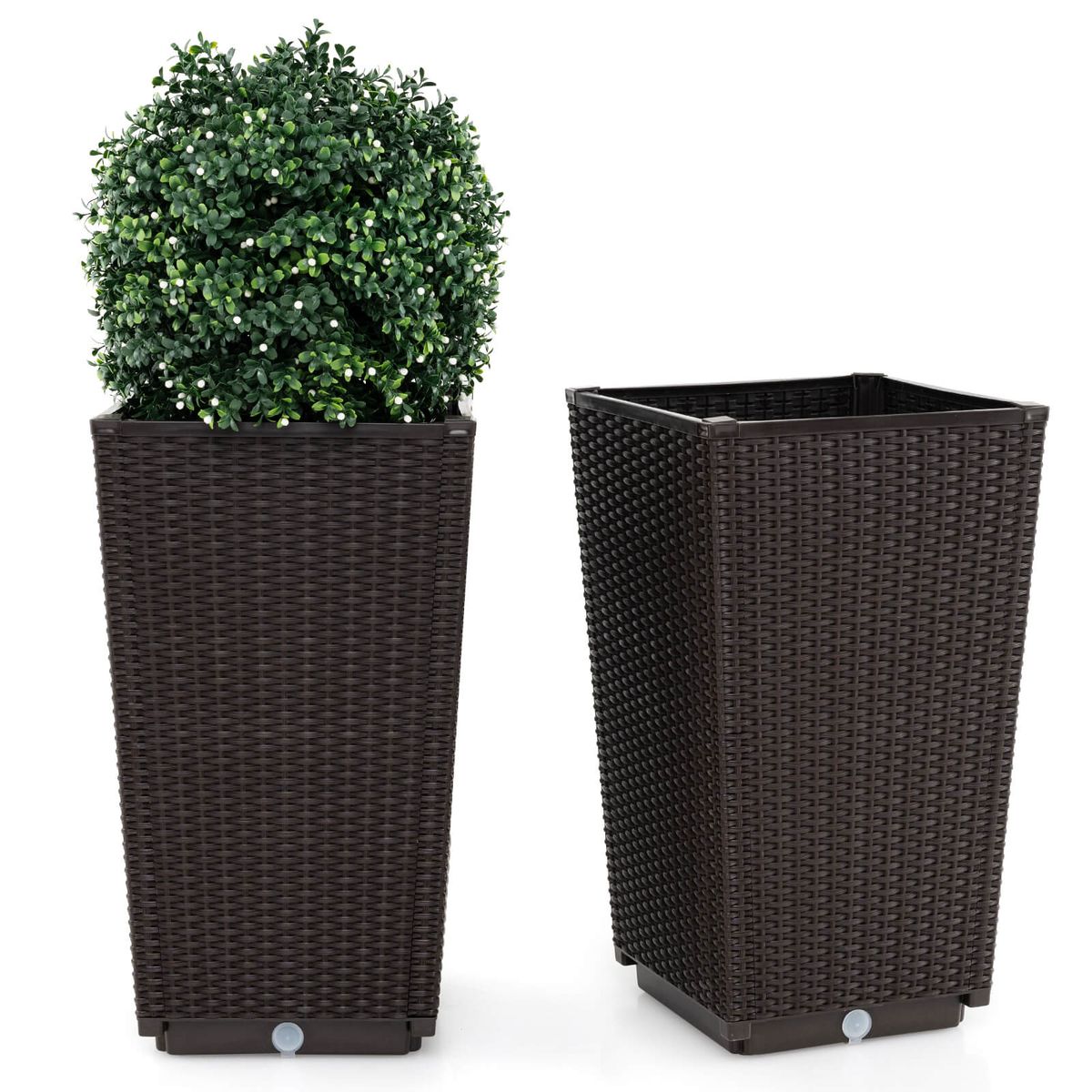 23-Inch Tall Rattan Wicker Planters (Set of 2) - Wicker Plant Pot-Brown