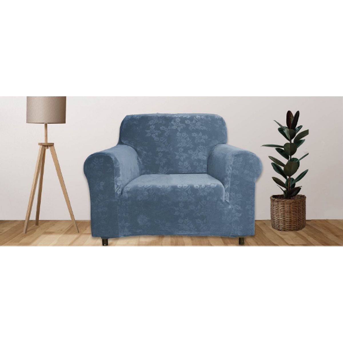 Rich Floral Pattern Velvet Stretch Slipcovers - Chair-Blue