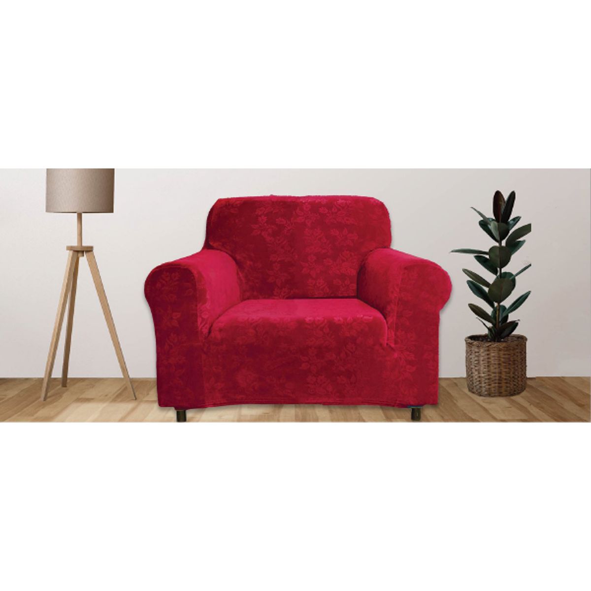 Rich Floral Pattern Velvet Stretch Slipcovers - Chair-Burgundy