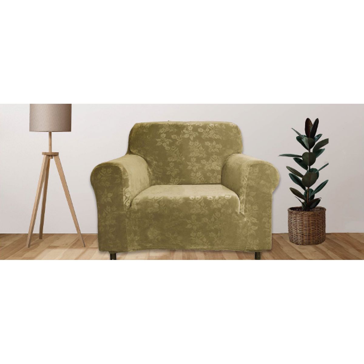 Rich Floral Pattern Velvet Stretch Slipcovers - Chair-Taupe