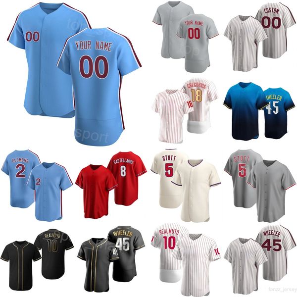 Top Baseball 10 J.T. Realmuto Jerseys Space City Connect 5 Bryson Stott 18 Johan Rojas 2 Kody Clemens 9 Austin Hays Cooperstown Pullover Cus