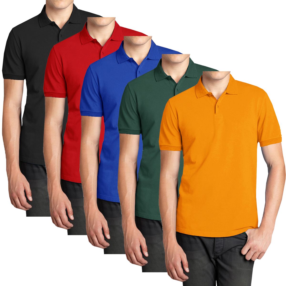 Men’s Short Sleeve Pique Polo Shirt (5-Pack) - MPK-1500-BK-RD-RY-OR-HT - M
