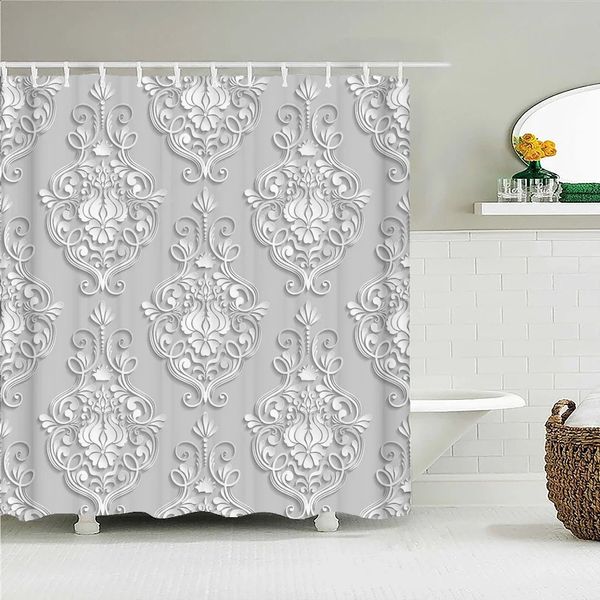 Geometric pattern fabric waterproof shower curtain bathroom colorful striped bathtub decoration screen with 12 hooks 240828