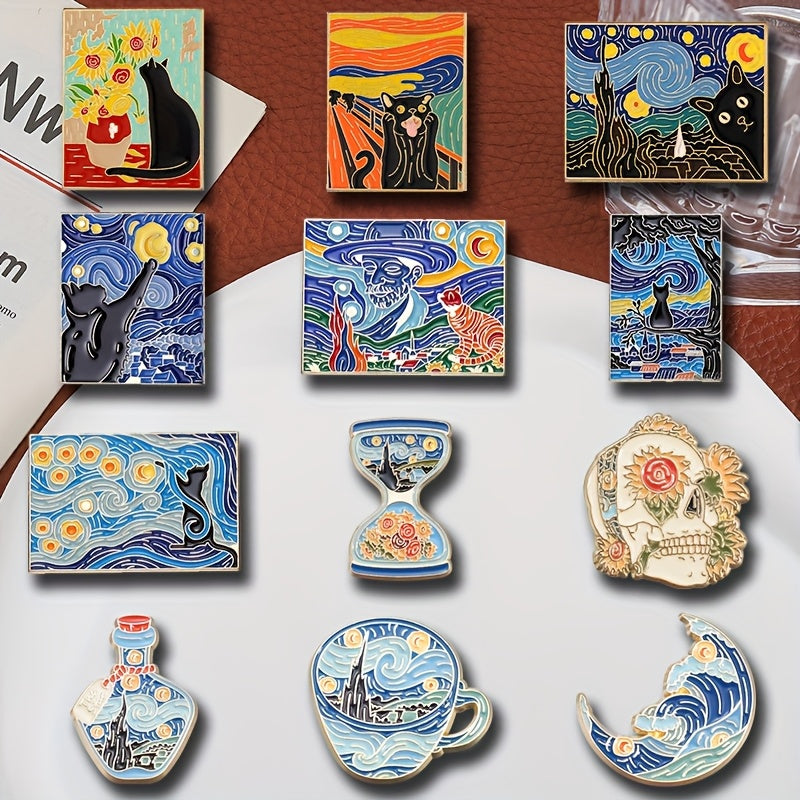 TEMU 12pcs Of Cat Oil Painting Pins, Pins, Set Series Enamel Pins, Gifts For Suitable For Backpacks, Jackets, Colorful Badges