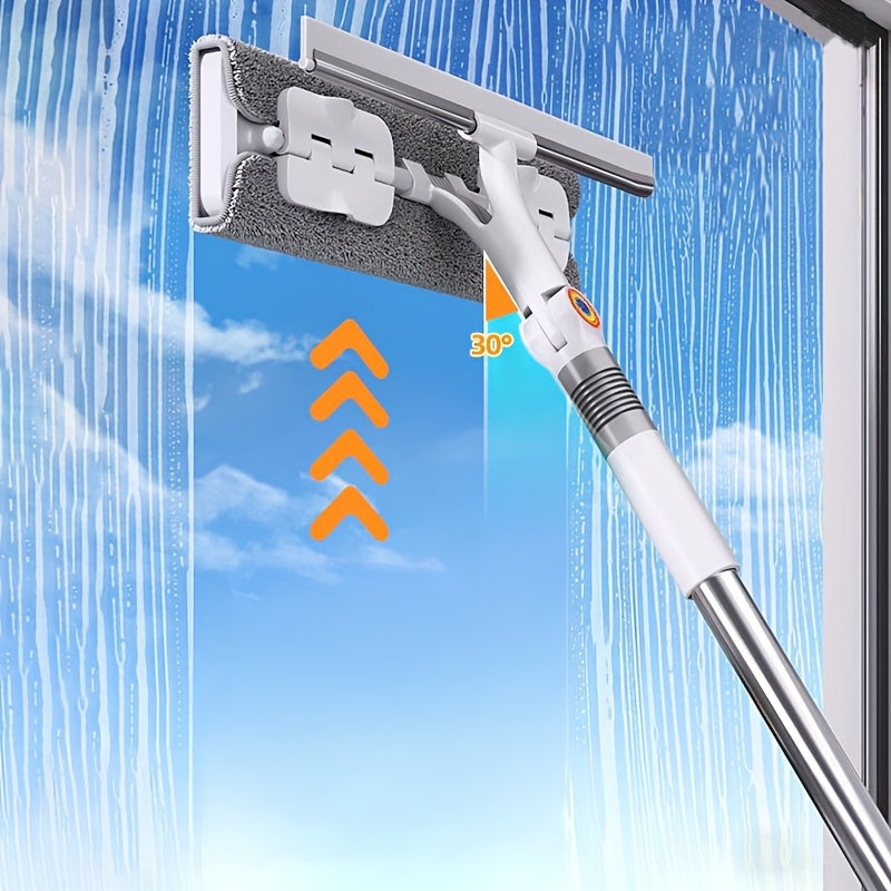 TEMU 1pc Joybos Extended Glass Wiper With Rotating Window Squeegee & Scrubber - Dual-use Wet-dry Mop For Shower Doors, Car Windshields, Household