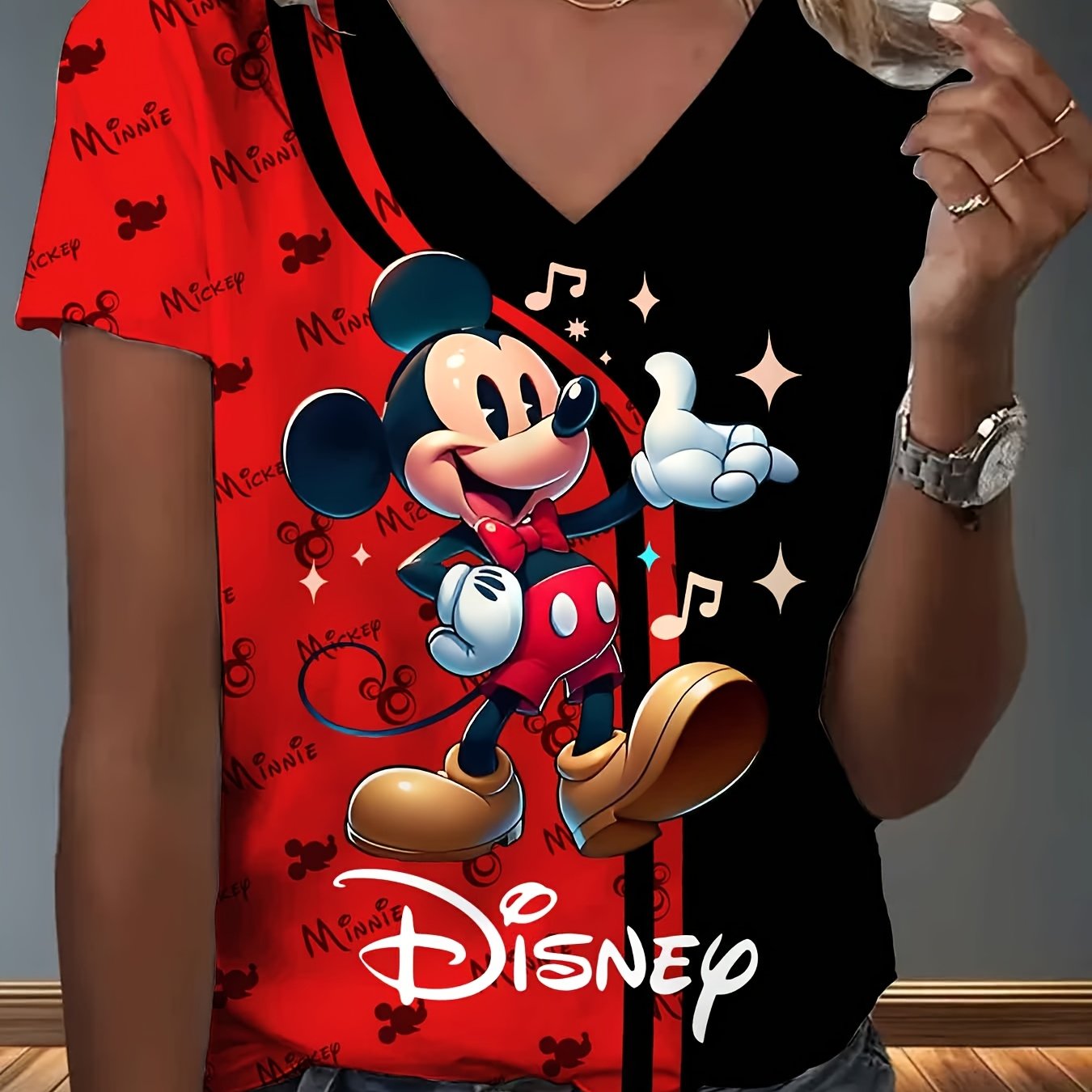 TEMU V-neck 3d Short Sleeve T-shirt, Casual Summer Top, Machine Washable, Versatile Clothing, Durable Print