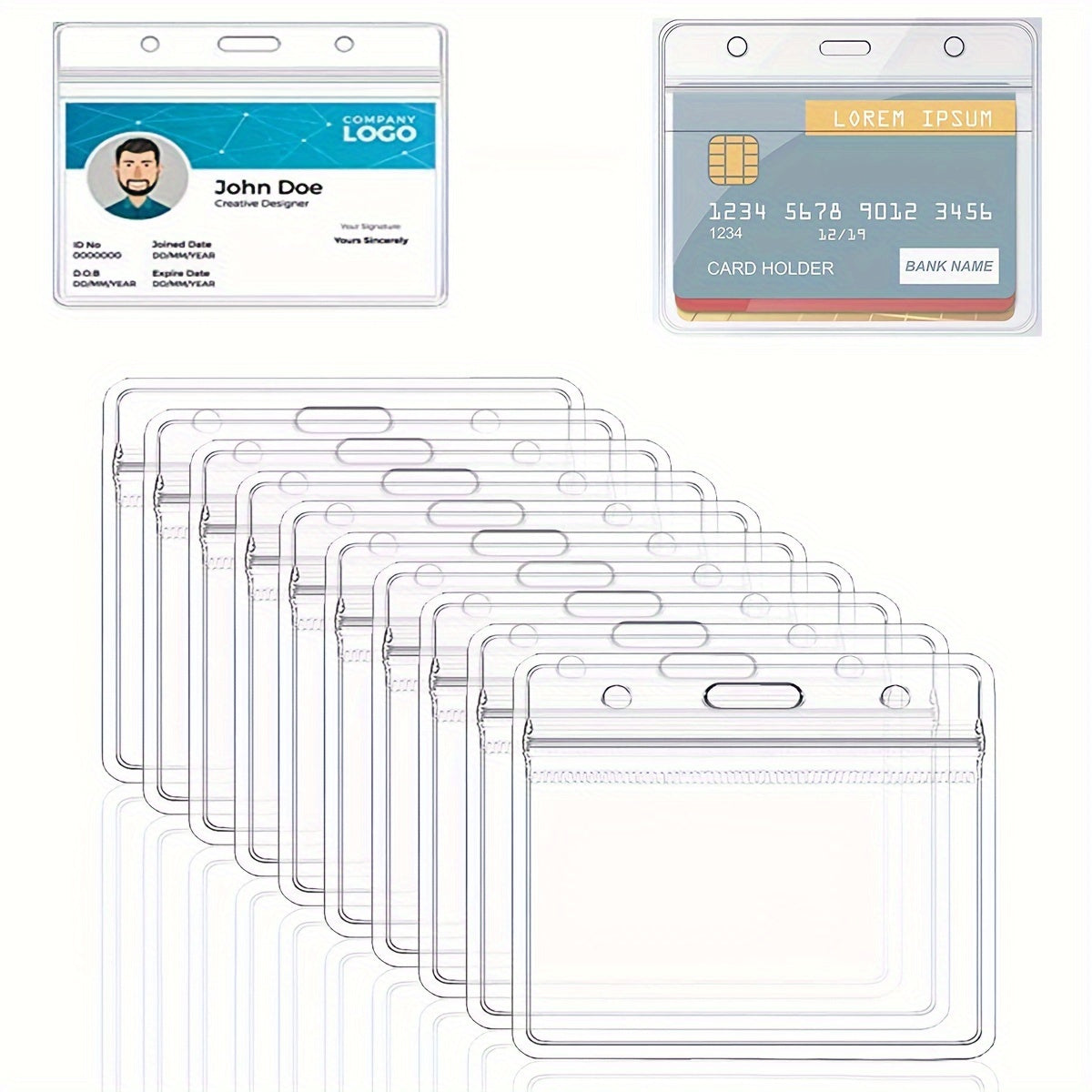 TEMU 10pcs Id Card Holder, Card Holder, Transparent Horizontal, Id Card Holder, Id Card Protection Cover, School, Office