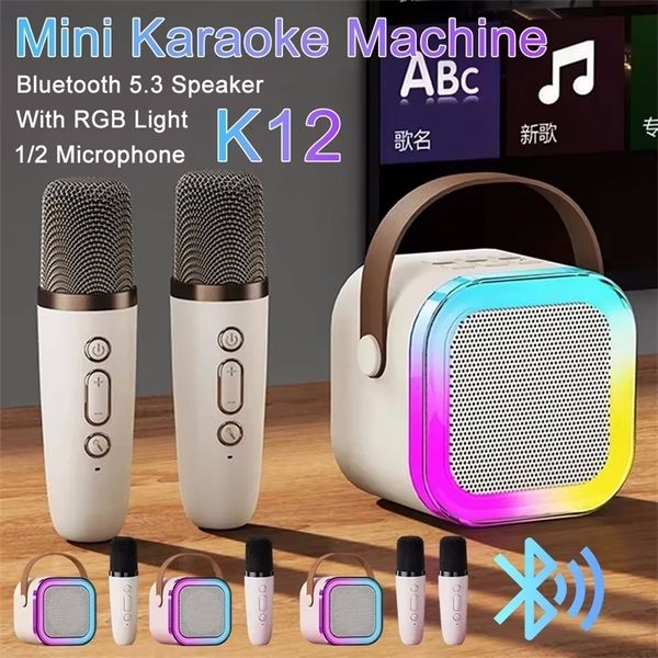 K12 Bluetooth Karaoke Machine Portable 5.3 PA Ser System with 1-2 Wireless Microphone Home Singing Childrens Gift 241019 ww12
