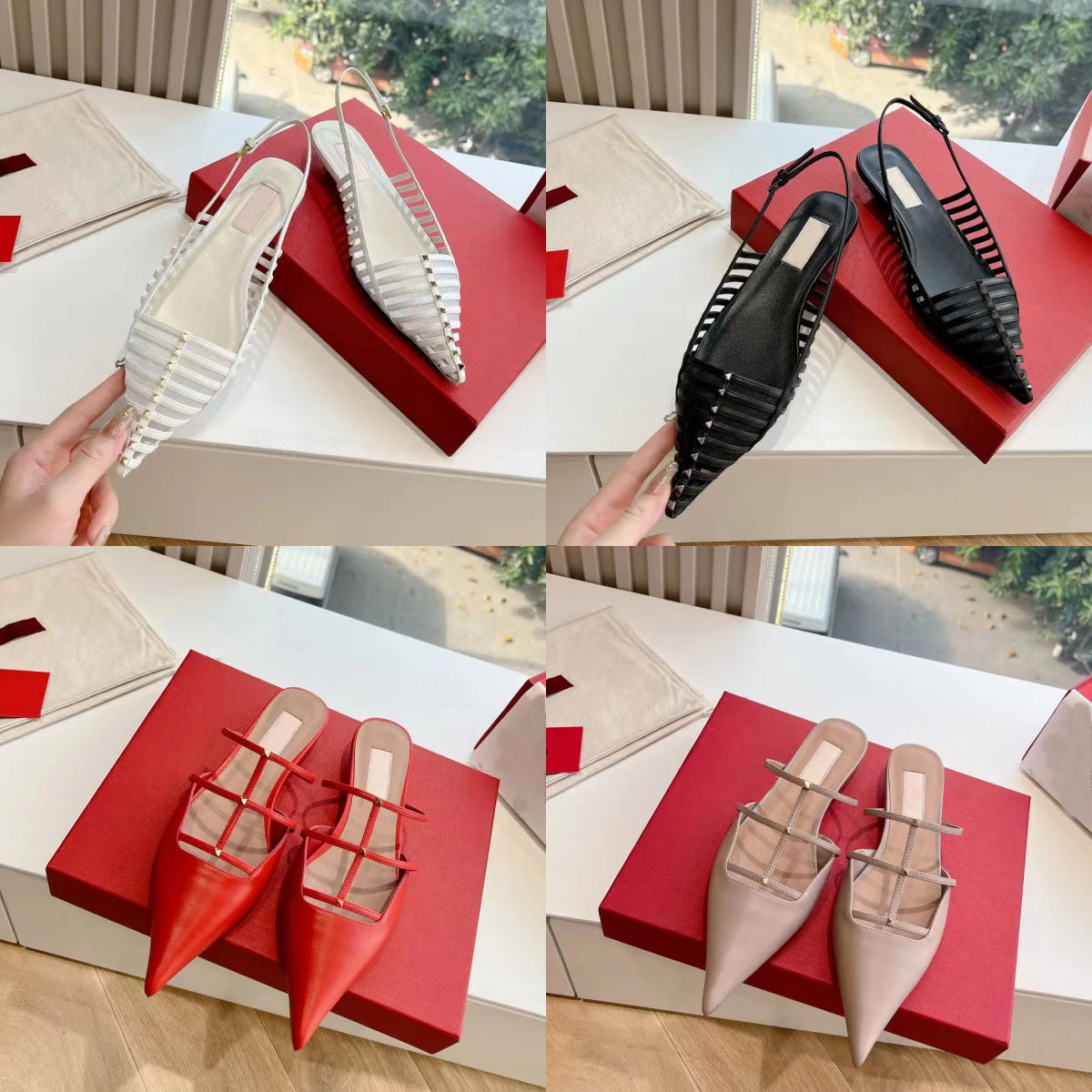 designer sandals luxury sandals sandale sandles Classic rivet Roman style mesh pointed leather back hollow flat bottom hollow sandals for women desi