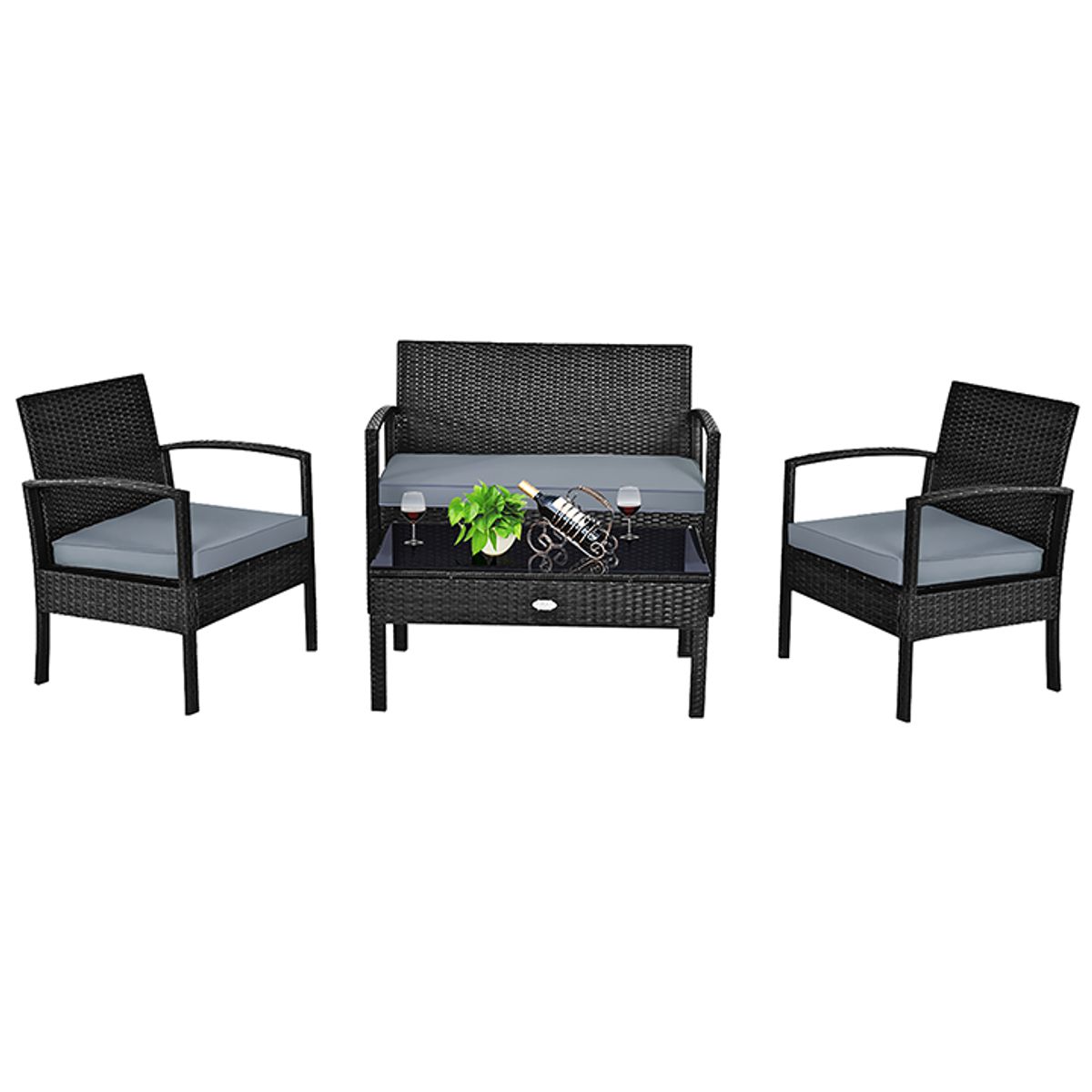 Black Rattan 4-Piece Patio Furniture Set - Rattan Set GR