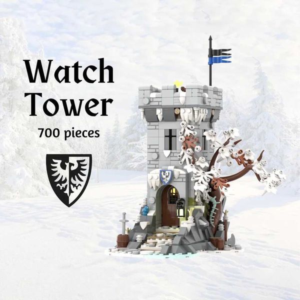 Blocks 700 Winter themed Clock Tower MOC Creative Medieval Fortress Architecture Castle Model Architecture Building Blocks Architecture Toys