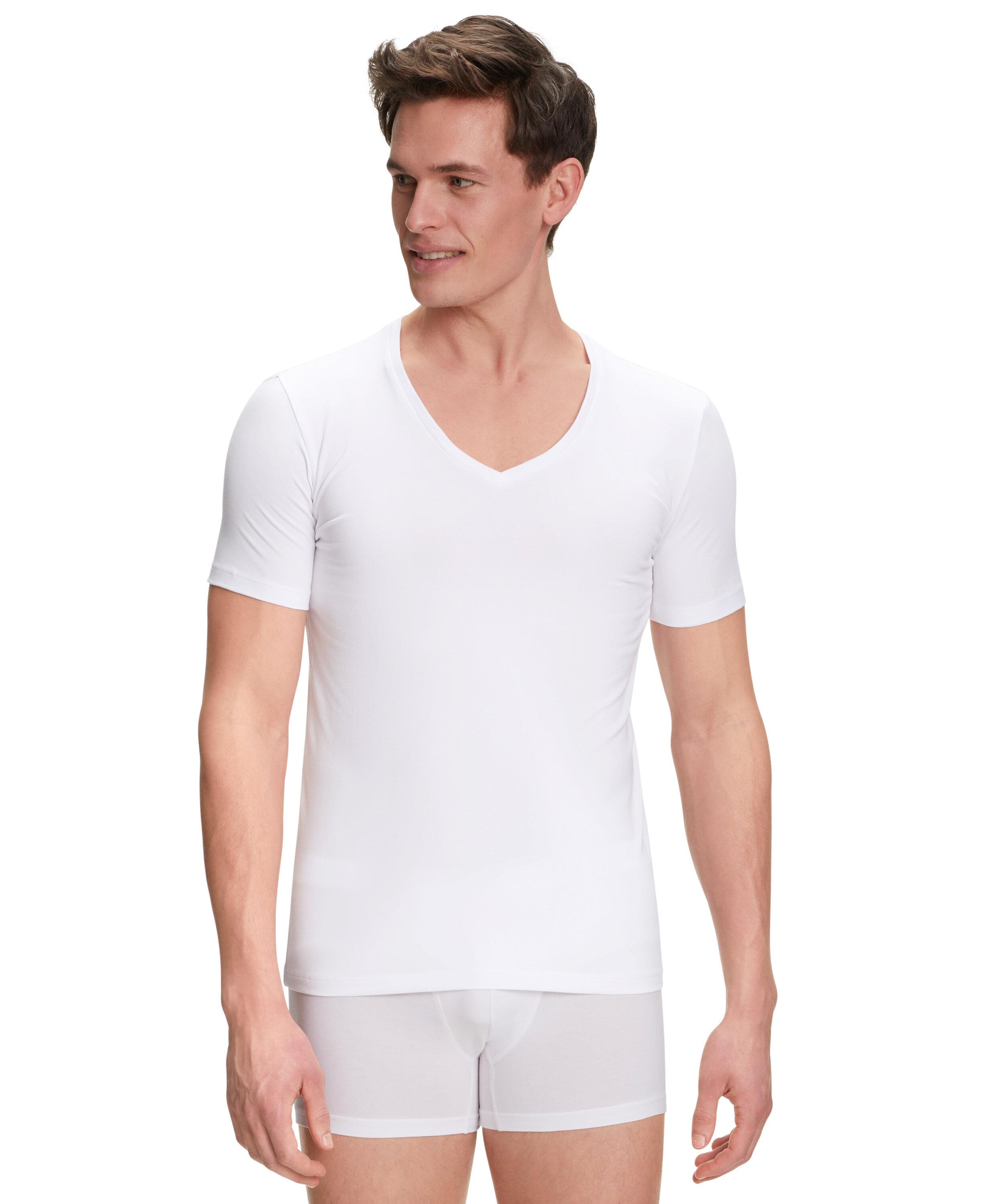 FALKE 2-Pack Men T-Shirt, L, White, Blockcolour, Cotton
