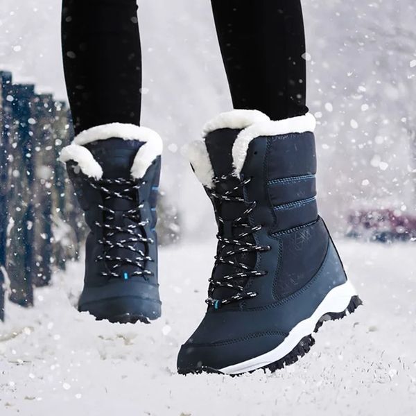 Women Boots Waterproof Heels For Winter 2023 Tren Platform Ankle Keep Warm Snow Shoes Plush Outdoor Short 241107