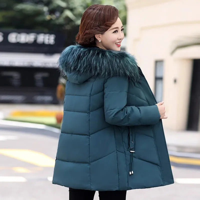 Winter Jacket Womens Parkas Long Coat Fur Collar Hooded Jackets Overcoat Thick Warm Cotton Padded Coat Puffer Parka 240920