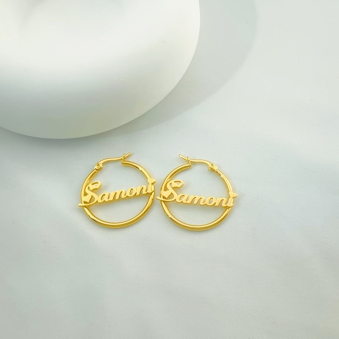 TEMU Customize A Pair Of -shaped Name Hoop Earrings, Personalized 30mm Hoops For Women's Fashion Jewelry, High-quality Stainless Steel Earrings, A