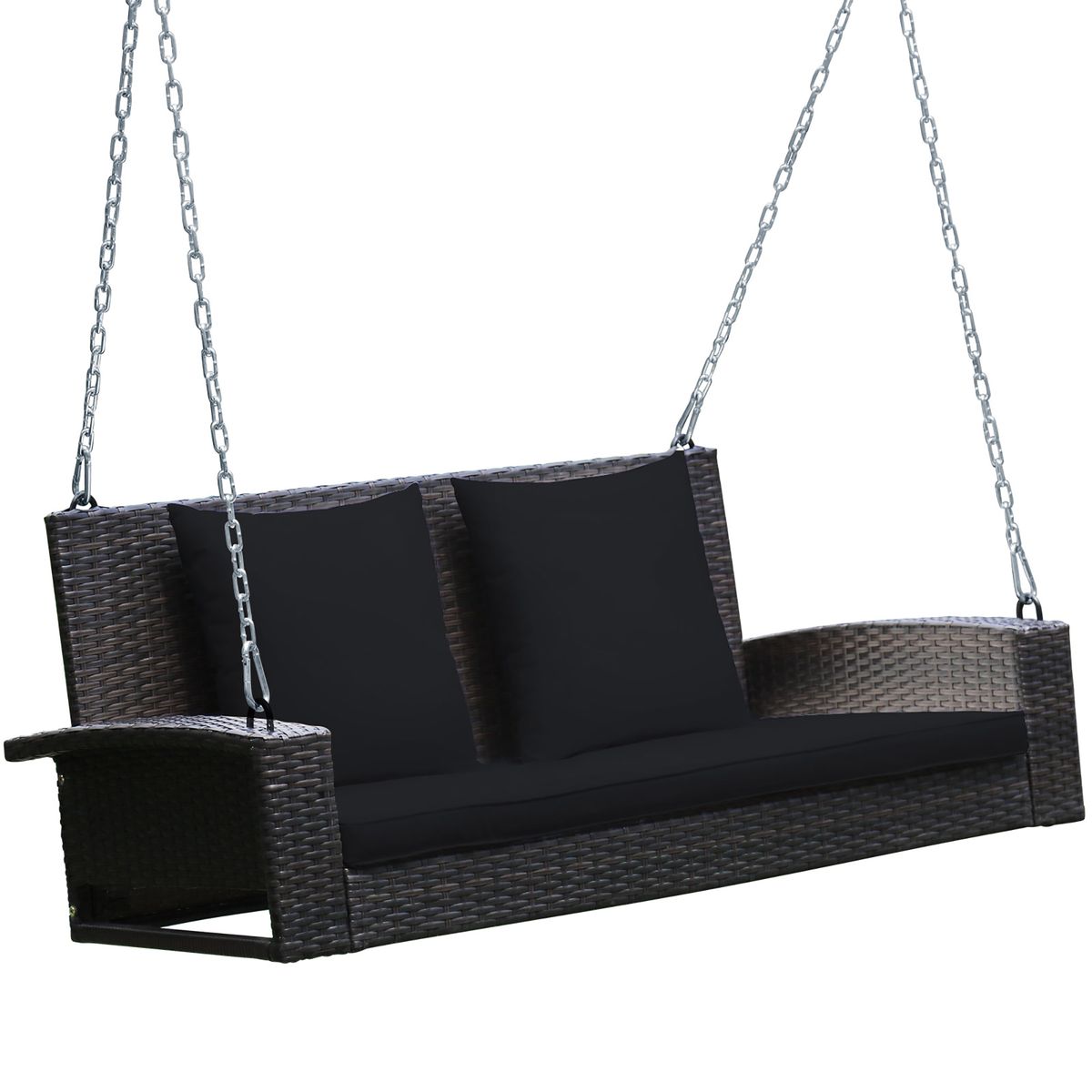 2-Person Rattan Porch Swing - Black