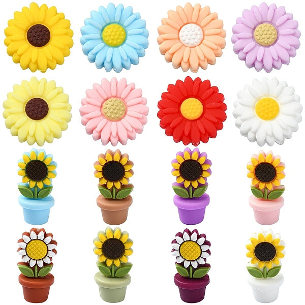 16 stücke 16 arten sonnenblumen-daisy blumentopf lebensmittel grade umweltfreundliche silikon perlen