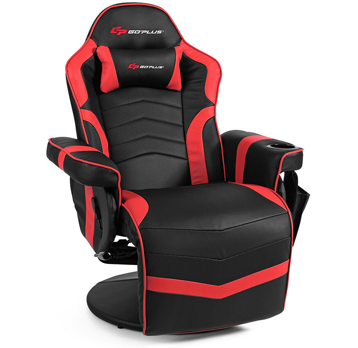 Massaging Swivel Gaming Recliner - Red