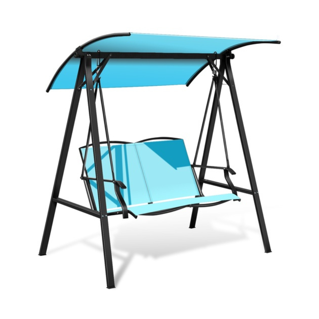 Outdoor 2-Seat Swing Loveseat with Adjustable Canopy - Hanging Swing Turquoise