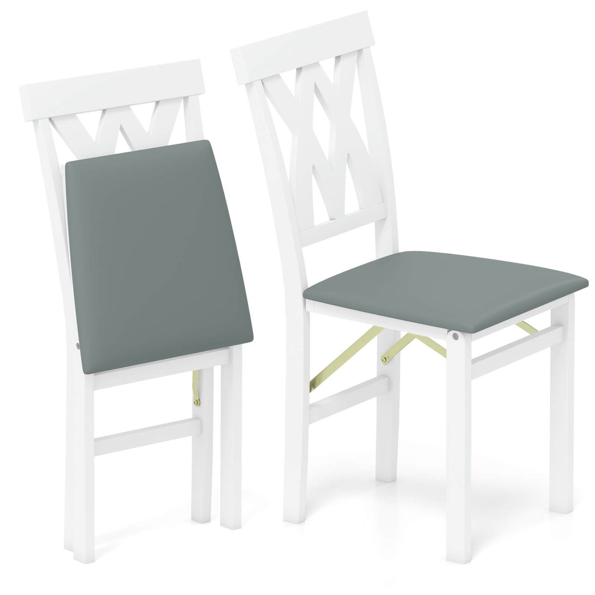 Folding Kitchen Chairs with Rubber Wood Frame (Set of 2 or 4) - Kitchen Chairs White-2