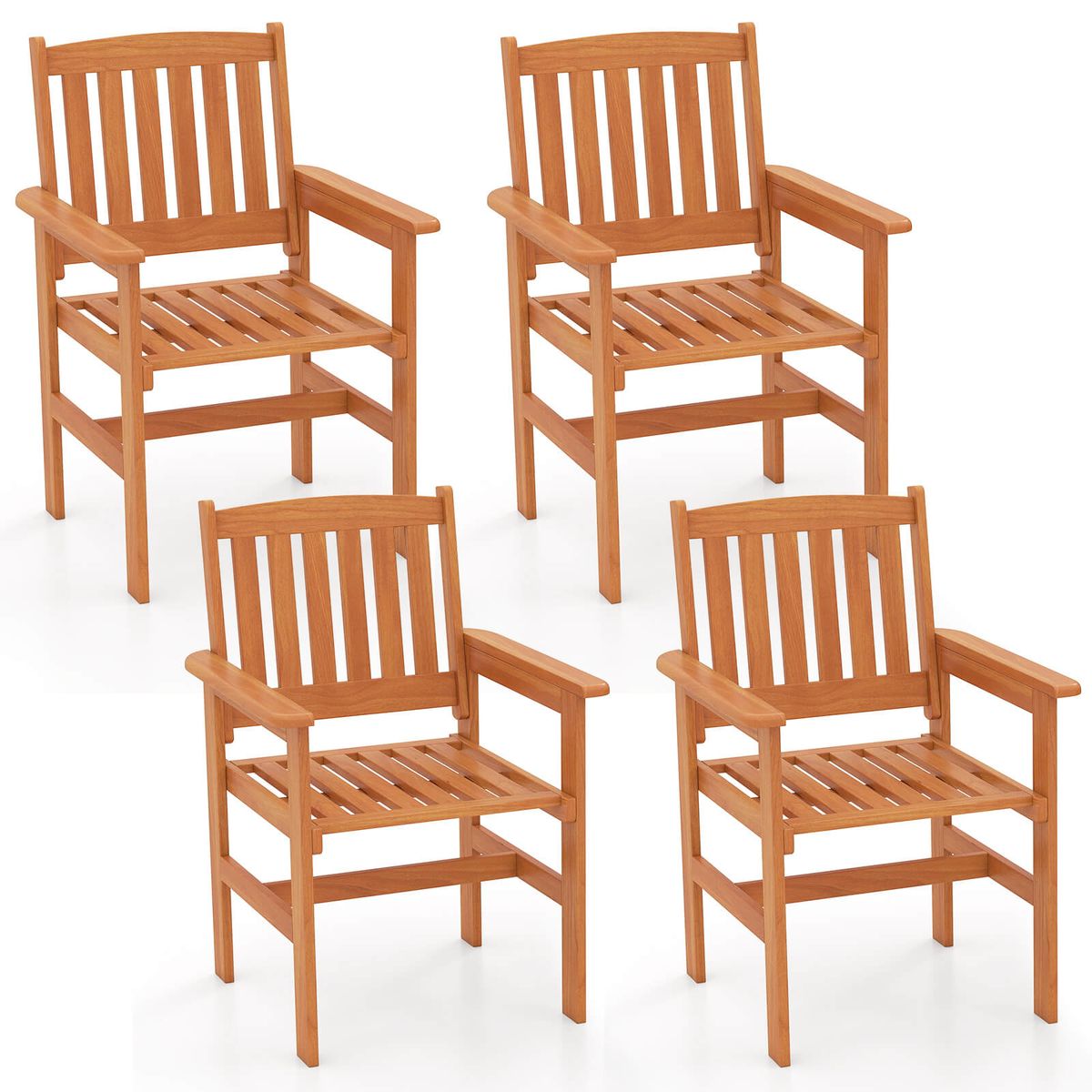 Outdoor Wooden Dining Chairs with Inclined Backrest - 4-Piece