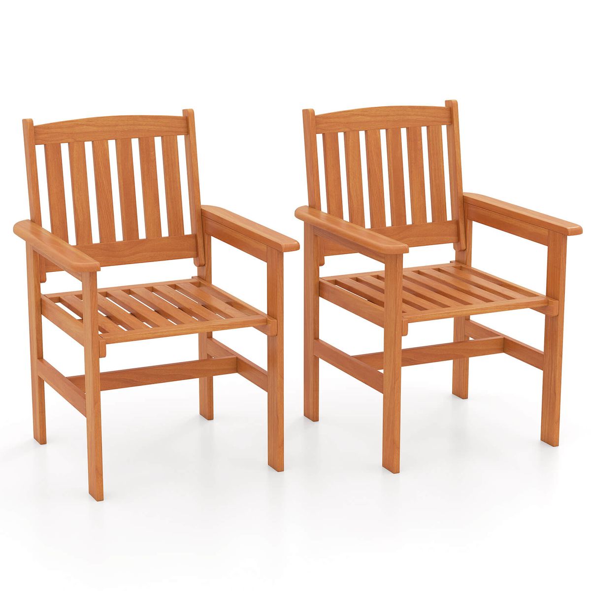 Outdoor Wooden Dining Chairs with Inclined Backrest - 2-Piece