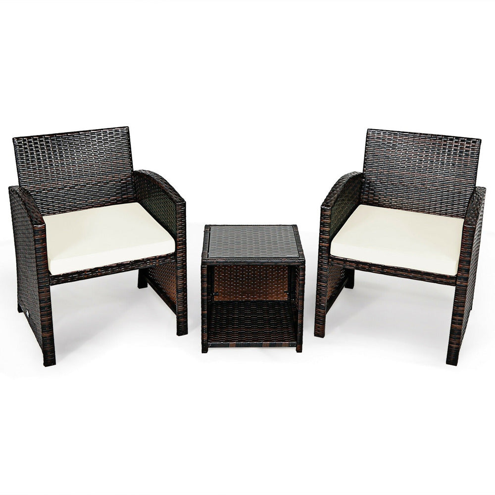 Rattan 3-Piece Outdoor Chairs and Table Set - White