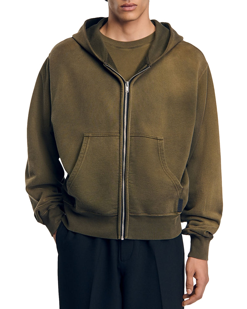 Sandro Cold Dyed Zip Front Hoodie