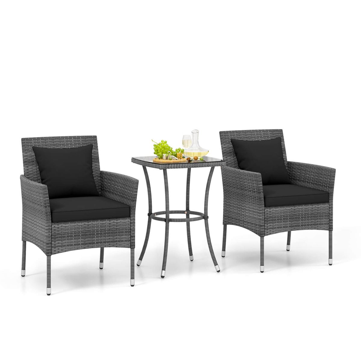 3-Piece Cushioned Patio Furniture Set - Black