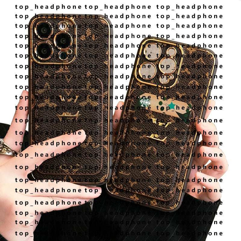 Designer Leather PhoneCases For iPhone 17 16 15 plus 13 12 11 Plus Fitted Cases Fashion Phone Case with Card Holder Luxury phone Case For Samsung Ga