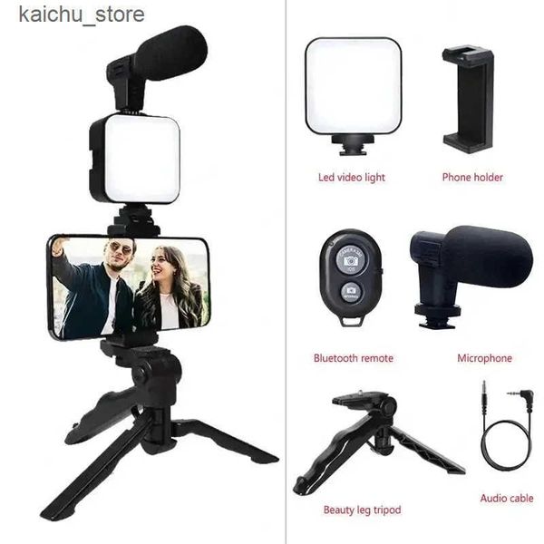 Cell Mounts Holders Smartphone Vlogging Kit With Tripod Phone Holder Mini Microphone LED Fill Light Starter For TikTok Live Stream Video You