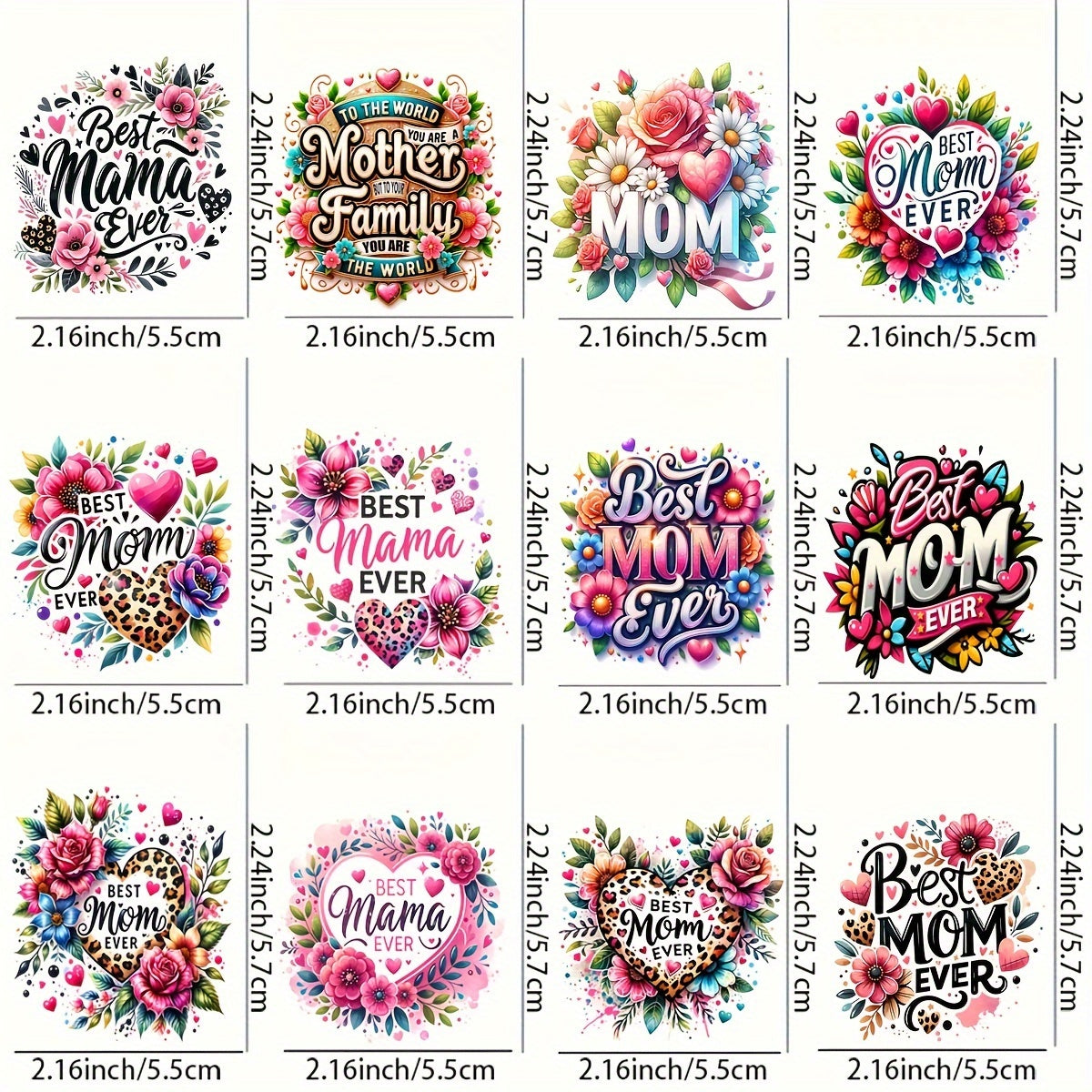 TEMU 12pcs High Quality Self-adhesive 3d Crystal "" Floral Sticker Design Uv Transfer Sticker Set, Suitable For Mugs, Bottles, Laptops, Etc. - Diy