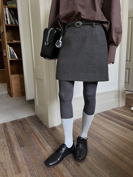 C185 woolen skirt with belt A-line lazy winter new style