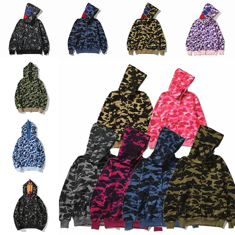 Hoodie Mens designer Full Zip Up Shark Hoodies Hip Hop Camouflage Jacket Man Womens Casual Long Sleeve Hoody Hooded Sweatshirt