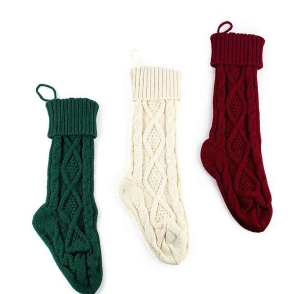 Christmas Socks 46cm Knitted Tree Ornament Solid Color Children&#039;s Gift Candy Bag P0719