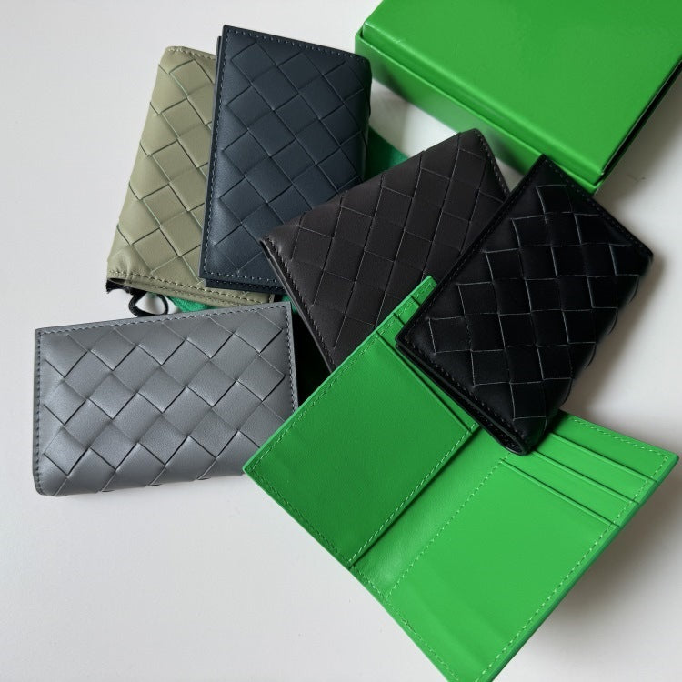 Genuine leather Knitting card bag passport holder luxury designer hand-held wallet card clip two fold wallet