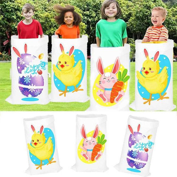 Happy Easter Party Jumping Bag Cute Cartoon Rabbit Chick Egg Pattern Potato Sack Race Bag Outside Field Games for Kid and FamilyXJ250107