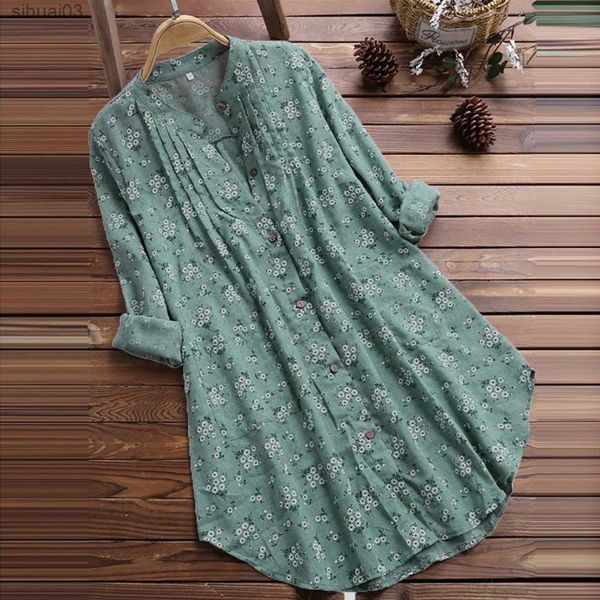 Women&#039;s T-Shirt Women Spring Cotton Linen T-Shirt Dress Plus Size Ladies Casual Baggy Tunic Blouse Tops Female Floral Clothing 2024L240