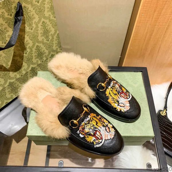 With Box Gg GuccI womens men Genuine leather loafers slipper Fur Muller slippers buckle Fashion women mens Princetown dress Ladies Casual Fu