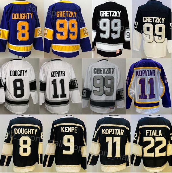 Men Ice Hockey 8 Drew Doughty Jersey 11 Anze Kopitar 22 Kevin Fiala 9 Adrian Kempe 99 Wayne Gretzky Stadium Series Reverse Retro Purple Blac