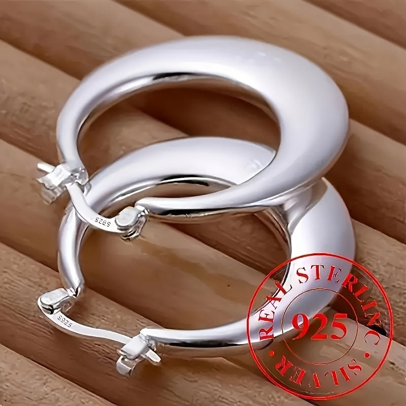 TEMU 1pair S925 Sterling Silver Glossy Hypoallergenic Hoop Arrings Elegant Suitable For Women Daily Party Ear Accessories