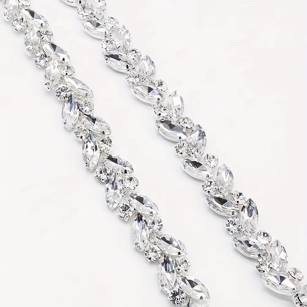 TEMU 1 Yard - 1.6cm Wide Colored Glass Hand- Flower Chain Dress Bag Shoe Accessories Hair Ornaments Clothing Accessories, 1 Piece Of Crystal Chain