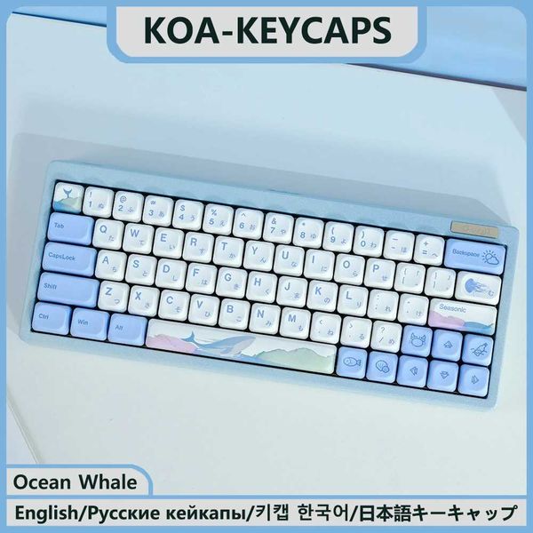 KBDiy KOA Profile Keycaps PBT Ocean Whale Russian Japanese Keycap Custom for Mechanical Keyboard ISO 135 Key Caps for MX GMK67CL240709